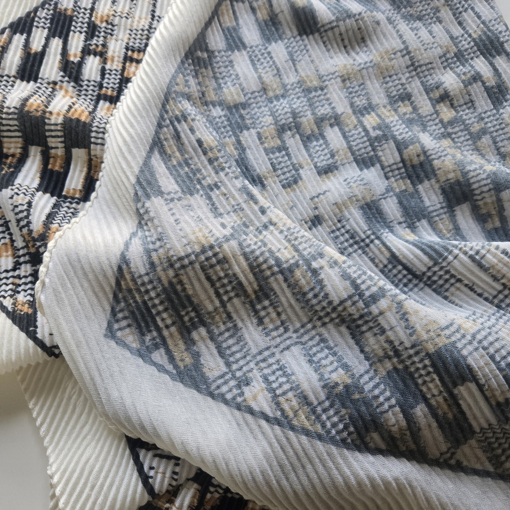 Elegant Checked Silk-Feel Scarf in Black, White & Gold - Picture 4 of 7